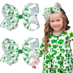 image2PCS Oaoleer Layered Grosgrain Ribbon Alligator Hair Clips White 6inch Barrettes for Girls Infants Toddlers Kids and TeensSt Patrick Bows