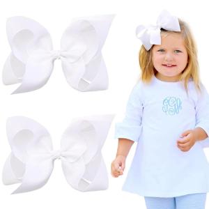 image2PCS Oaoleer Layered Grosgrain Ribbon Alligator Hair Clips White 6inch Barrettes for Girls Infants Toddlers Kids and TeensWhite