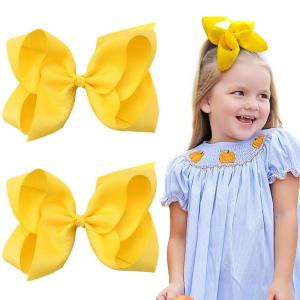image2PCS Oaoleer Layered Grosgrain Ribbon Alligator Hair Clips White 6inch Barrettes for Girls Infants Toddlers Kids and TeensYellow