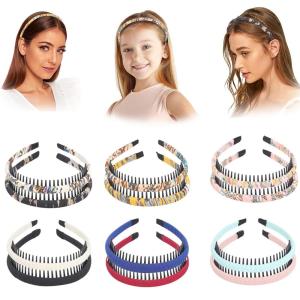 imageOAOLEER 12Pcs Plastic Headbands for Women with Teeth Comb Elastic Plain Hair Bands Headbands for Girls Accessories