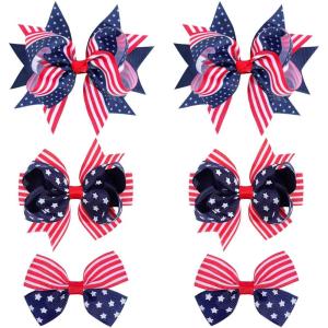 imageOAOLEER 4th of July American Flag Hair Bow Clips Blue White Red Grosgrain Ribbon Alligator Bow Kids Girls Women Hair Accessories For Party Supplies Blue White RedBBlue White RedA