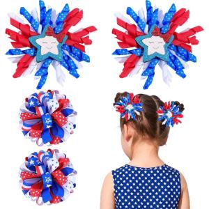 imageOAOLEER 4th of July American Flag Hair Bow Clips Blue White Red Grosgrain Ribbon Alligator Bow Kids Girls Women Hair Accessories For Party Supplies Blue White RedBBlue White RedB