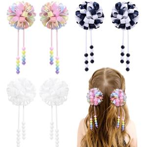imageOAOLEER 6PCS Hair Bows for Girls Flower Hair Accessories for Girls Grosgrain Ribbon Bows With Alligator Clips Girl Hair Accessories for Kids Teen Back to School Round BowsBRound BowsB