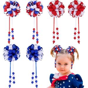 imageOAOLEER 6PCS Hair Bows for Girls Flower Hair Accessories for Girls Grosgrain Ribbon Bows With Alligator Clips Girl Hair Accessories for Kids Teen Back to School Round BowsBRound Bows4th of July