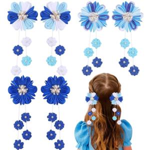 imageOAOLEER 6PCS Hair Bows for Girls Flower Hair Accessories for Girls Grosgrain Ribbon Bows With Alligator Clips Girl Hair Accessories for Kids Teen Back to School Flower BowsAFlower BowsNavy