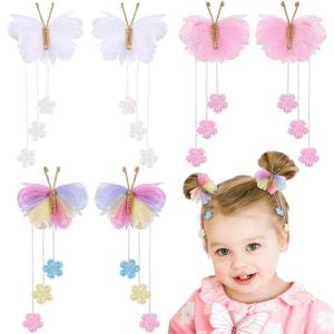 imageOAOLEER 6PCS Hair Bows for Girls Flower Hair Accessories for Girls Grosgrain Ribbon Bows With Alligator Clips Girl Hair Accessories for Kids Teen Back to School Flower BowsAButterfly Bows