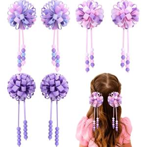 imageOAOLEER 6PCS Hair Bows for Girls Flower Hair Accessories for Girls Grosgrain Ribbon Bows With Alligator Clips Girl Hair Accessories for Kids Teen Back to School Round BowsBRound BowsPurple