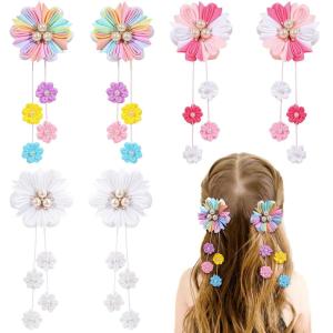 imageOAOLEER 6PCS Hair Bows for Girls Flower Hair Accessories for Girls Grosgrain Ribbon Bows With Alligator Clips Girl Hair Accessories for Kids Teen Back to School Flower BowsAFlower BowsA