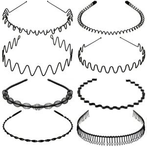 imageOAOLEER Metal Headbands for Men WomenFashion Spring Wavy Black Non Slip Hair Bands 8 PCS