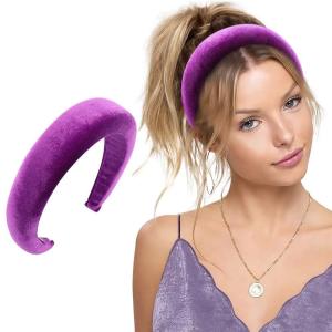 imageOAOLEER Padded Headbands Fashion Women Thick Velvet 90s Hair Accessories Head Band Fashion Headwear Wide Plastic Hairbands For Woman Purple