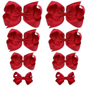 imageOaoleer 8PCS Hair Bows for Girls Navy Blue Grosgrain Ribbon Boutique Bow Alligator Clips Hair Accessories for Toddlers Little Girls Kids 8inch 6inch 45inch 3inch in Pair8PCS  Red