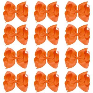 imageOaoleer 8PCS Hair Bows for Girls Navy Blue Grosgrain Ribbon Boutique Bow Alligator Clips Hair Accessories for Toddlers Little Girls Kids 8inch 6inch 45inch 3inch in Pair12PCS  Orange