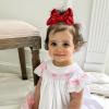 imageOAOLEER 2PCS 45inch Hair Bows for Girls Gold Sparkling Satin Alligator Clips Sparkling Ribbon Bow Hair Accessories for Girls Infants Toddlers Kids Teens Children GoldRed