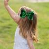 imageOAOLEER 2PCS 45inch Hair Bows for Girls Gold Sparkling Satin Alligator Clips Sparkling Ribbon Bow Hair Accessories for Girls Infants Toddlers Kids Teens Children GoldGreen