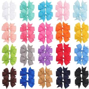 image3 Inch Hair Bows for Baby Girls Oaoleer Back to School Pinwheel Bows Grosgrain Ribbon Toddler Bows Clips Hair Barrettes Accessories for Girls In Pairs 40PCS Pinwheel Hair Bows