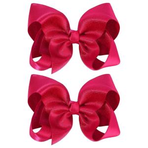 imageOAOLEER 2PCS 45inch Hair Bows for Girls Gold Sparkling Satin Alligator Clips Sparkling Ribbon Bow Hair Accessories for Girls Infants Toddlers Kids Teens Children GoldHot Pink