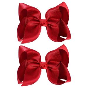 imageOAOLEER 2PCS 45inch Hair Bows for Girls Gold Sparkling Satin Alligator Clips Sparkling Ribbon Bow Hair Accessories for Girls Infants Toddlers Kids Teens Children GoldRed