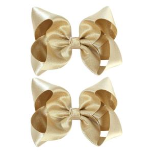 imageOAOLEER 2PCS 45inch Hair Bows for Girls Gold Sparkling Satin Alligator Clips Sparkling Ribbon Bow Hair Accessories for Girls Infants Toddlers Kids Teens Children GoldGold