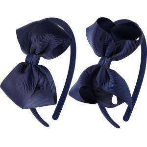 imageOAOLEER Grosgrain Bow Headband for Girls Navy Headband with 45 inch Bow for Toddlers Hair Band Accessories for Little Girls Kids Set of 2 Navy 45inchNavy