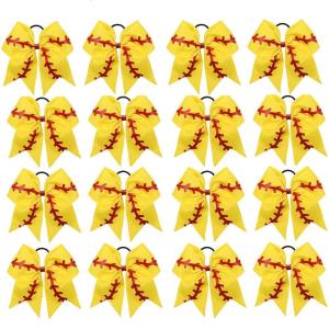 image16PCS 8quot Large Cheer Hair Bows Ponytail Holder Elastic Band Handmade for Cheerleading Teen Girls College Sports 16 Pcs Flag RedBaseball Yellow
