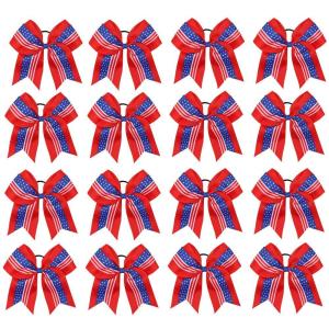 image16PCS 8quot Large Cheer Hair Bows Ponytail Holder Elastic Band Handmade for Cheerleading Teen Girls College Sports 16 Pcs Flag RedFlag Red