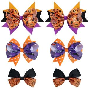 imageOAOLEER 4PCS Thanksgiving Day Hair Bow Clips Fall Orange Pumpkin Turkey Grosgrain Ribbon Alligator Bow Kids Girls Women Hair Accessories For Party SuppliesHalloweenOrange