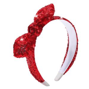 imageOAOLEER Glitter Headband for Girls Red Sparkly Sequin Hair Bow Headband for Girls Toddler Kid Bow Head BandRedRed