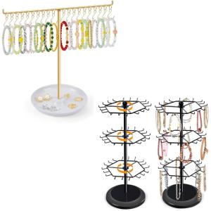 imageBracelet Holder Display Gold Jewelry Holder with 20 Movable Hooks Bracelet Stand Organizer3Tier Rotating Bracelet Organizer Jewelry Stand Black Metal Jewelry Display for Vendor With 54 Hooks