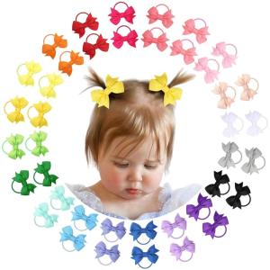 imageOAOLEER 40PCS 2 Inches Baby Hair Ties Toddler Hair Ties with Bows Elastic Ponytail Holders Mini Small For Baby Girls InfantsBaby Hair TiesC