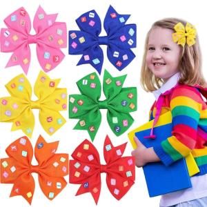 imageOAOLEER 6pcs Back to School Hair Bows Grosgrain Ribbon Yellow Pinwheel Bows for Girls Toddler Kids Kindergarten 1st 2nd 3rd 4th 5th GradeABC Bows Clips