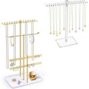 imageOAOLEER Jewelry Stand Holder OrganizerAcrylic Necklace OrganizerNecklace Holder Gold Jewelry Stand Displays with Hanging Storage for Necklace Bracelet Earrings Rings