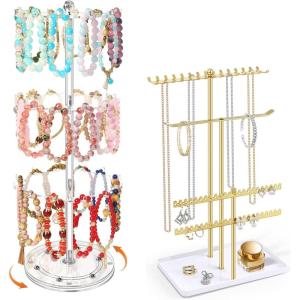 imageOAOLEER Jewelry Stand Holder OrganizerBracelet Holder Display Bracelet OrganizerNecklace Holder Gold Jewelry Stand Displays with Hanging Storage for Necklace Bracelet Earrings Rings