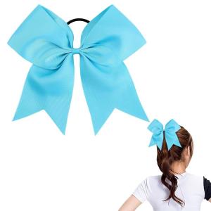 imageOaoleer 8inch Jumbo Large Cheer Bows Ponytail Holder Elastic Band Handmade Boutique Hair Accessories for Cheerleading Teen Girls College Women Sports 1PCS Royal BlueSky Blue