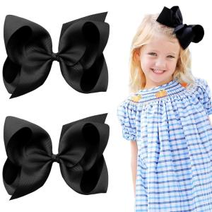 imageOaoleer 2PCS 6inch Hair Bows Clips Red Layered Grosgrain Ribbon Bows Hair Alligator Clips for Baby Girls Infants Toddlers Kids Teens ChildrenBlack