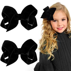 imageOaoleer 2PCS 6inch Hair Bows Clips Red Layered Grosgrain Ribbon Bows Hair Alligator Clips for Baby Girls Infants Toddlers Kids Teens ChildrenBlackVelvet