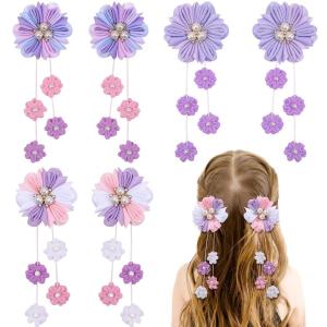 imageOAOLEER 6PCS Halloween Hair Bows for Girls Yellow Purple Flower Hair Accessories for Girls Grosgrain Ribbon Bows With Alligator Clips Girl for Kids Teen Flower BowsBack to SchoolFlower BowsPurple