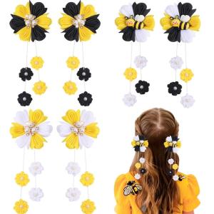 imageOAOLEER 6PCS Halloween Hair Bows for Girls Yellow Purple Flower Hair Accessories for Girls Grosgrain Ribbon Bows With Alligator Clips Girl for Kids Teen Flower BowsBack to SchoolFlower BowsBee