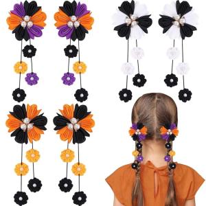 imageOAOLEER 6PCS Halloween Hair Bows for Girls Yellow Purple Flower Hair Accessories for Girls Grosgrain Ribbon Bows With Alligator Clips Girl for Kids Teen Flower BowsBack to SchoolFlower BowsHalloween