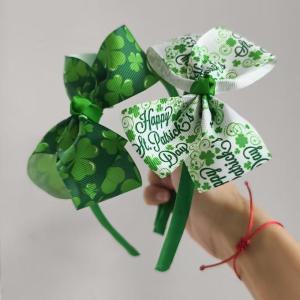imageOAOLEER 2 PCS 4quot St Patrick Bow Headband Grosgrain Ribbon Hair Bows for Toddlers Hair Band Accessories for Little Girls Kids Set of 2 St Patrick 45inch