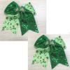 imageOAOLEER 2PCS St Patrick Glitter Cheer Hair Bow Clips for Girls 7 inch Green Sequin Large Hair Bows Hair Accessories for Girls Teen Softball Cheerleader