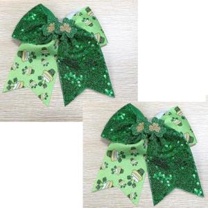 imageOAOLEER 2PCS St Patrick Glitter Cheer Hair Bow Clips for Girls 7 inch Green Sequin Large Hair Bows Hair Accessories for Girls Teen Softball Cheerleader