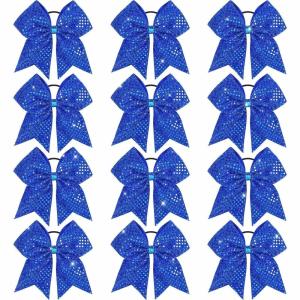 imageOaoleer 12pcs Glitter Cheer Bows for Cheerleading 7 Large Shiny Cheer Hair Bows Ponytail Holder for Cheerleader Girls Softball Sports BlueBlue