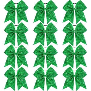 imageOaoleer 12pcs Glitter Cheer Bows for Cheerleading 7 Large Shiny Cheer Hair Bows Ponytail Holder for Cheerleader Girls Softball Sports BlueGreen