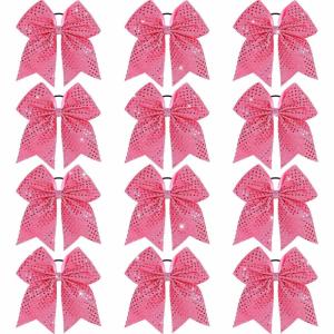 imageOaoleer 12pcs Glitter Cheer Bows for Cheerleading 7 Large Shiny Cheer Hair Bows Ponytail Holder for Cheerleader Girls Softball Sports BluePink