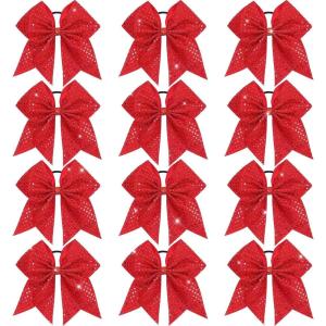 imageOaoleer 12pcs Glitter Cheer Bows for Cheerleading 7 Large Shiny Cheer Hair Bows Ponytail Holder for Cheerleader Girls Softball Sports BlueRed