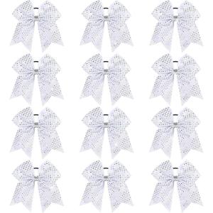 imageOaoleer 12pcs Glitter Cheer Bows for Cheerleading 7 Large Shiny Cheer Hair Bows Ponytail Holder for Cheerleader Girls Softball Sports BlueSilver