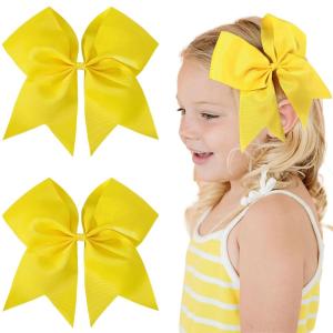 image2PCS 8quot Jumbo Cheer Bow Clip with Tails Oaoleer Large Cheerleading Hair Bows for Girls Teen Softball Cheerleader Outfit Uniform NavyYellow