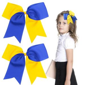 image2PCS 8quot Jumbo Cheer Bow Clip with Tails Oaoleer Large Cheerleading Hair Bows for Girls Teen Softball Cheerleader Outfit Uniform NavyYellowBlue