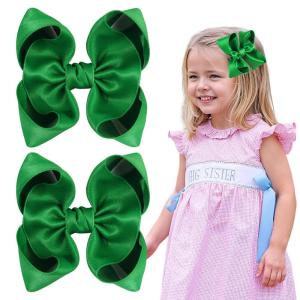 imageOAOLEER 2PCS 35inch Hair Bows for GirlsWhite Stain Ribbon Hair Bows Alligator Clips Hair Accessories for Back To School Teen Toddler Girls Kids WhiteGreen