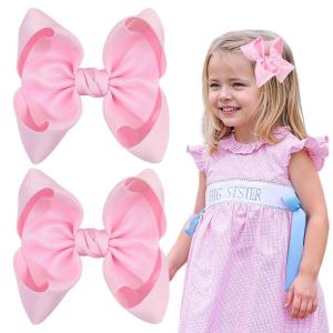 imageOAOLEER 2PCS 35inch Hair Bows for GirlsWhite Stain Ribbon Hair Bows Alligator Clips Hair Accessories for Back To School Teen Toddler Girls Kids WhitePink